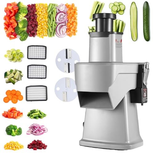 Commercial Vegetable Dicer Chopper, Multifunctional Food Processor, Electric Potato Cutter Automatic Onion Slicer& Shredder with Thickness Adjustable Blades,220V