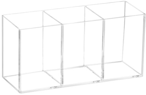 QWORK® Organisateur de Bureau Acrylique avec 3 Compartiments - Pot à Crayon, Pot à Pinceaux Maquillage