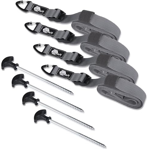 your GEAR Storm Webbing Set - 4 x Abspanngurt mit Karabiner, Abspannleinen mit Erdnägeln für Zelt, Vorzelt, Sonnensegel