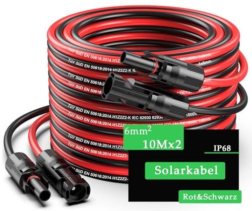 MXRPV Solarkabel 4mm²/6mm²,Solarkabel Verlängerung 2/3/5/10/15M,Tool-Free Solarverlängerungskabel, PV Kabel (6mm²10m)
