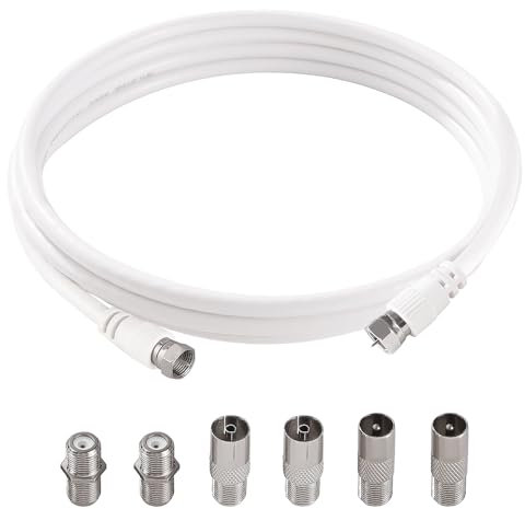 KUOQIY 1m 75 Ohm Cable Coaxial RG6, F Macho a F Macho Alta Velocidad Cable Antena TV RG6, con 6 Piezas Acopladores de Extensión, para Caja de Cables, TV, Satélite, Enrutador Digital