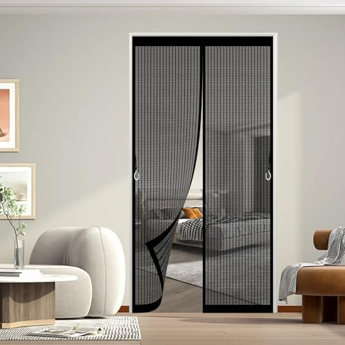 Zanzariera Magnetica 72 x 210 cm Zanzariera Anti Insetti con Adesivo, Facile da Installare Magnetica per Porte, per Porta Finestra Balcone Soggiorno, Nero