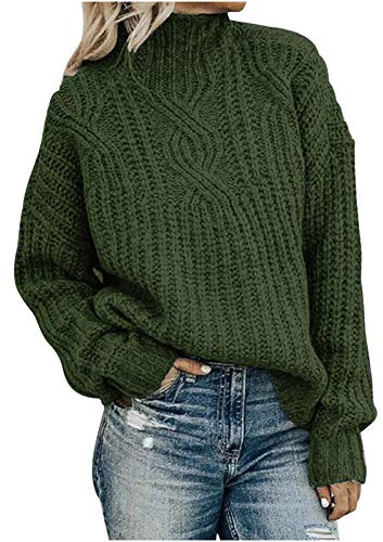 Yolimok Ladies Jumpers Mock Neck Cable Knit Sweater Oversized Crew Neck Chunky Knit Jumper Women's Jumpers Casual Daily Wear Sweater Fashion Stretchy Daily Wear Elegant Knitwear for Fall Winter