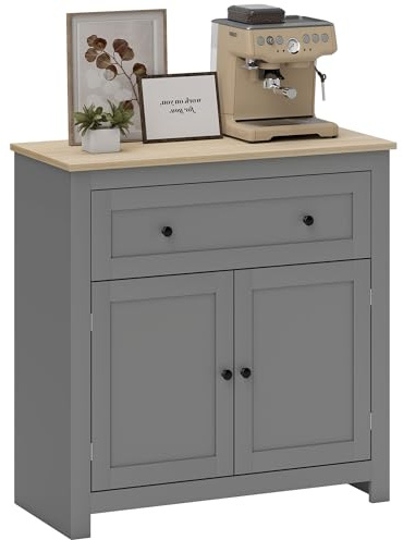 HOMCOM Credenza Soggiorno con Cassetto e Armadietto con Ripiano Regolabile su 3 Livelli, Madia Soggiorno con Piano di Lavoro Color Rovere, per Ingresso, Cucina e Sala da Pranzo, 78.5x35x80 cm, Grigio