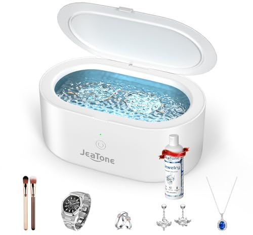 JeaTone Ultraschallreinigungsgerät Brille Mit 50 ml Reinigungsflüssigkeit | Ultraschallreiniger 600ml, 46KHz Ultrasonic Cleaner für Brillen Schmuck Uhren Zahnschiene, Zahnprothesen, Jewelry Und Aligner