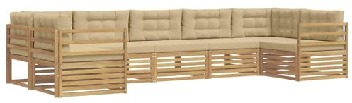 vidaXL Outdoor-Sofagarnitur mit Kissen 7 pcs Weiß und Beige Polyester, Gartensofa, Moderne Außenmöbel, Bequeme Sitze, Lounge am Pool, funktionale Design für die Terrasse