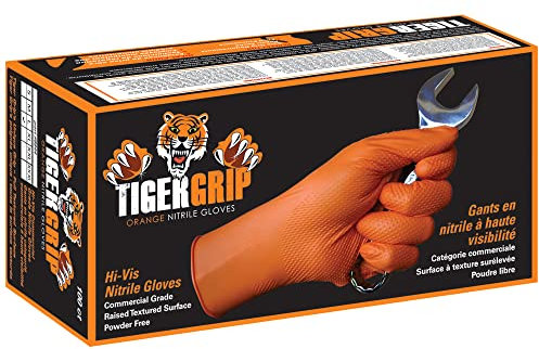 Kunzer Nitril-Einweghandschuhe Orange Tiger Grip Größe XL (Dispenser mit 90 Stück)