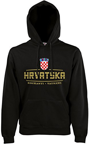 AkyTEX Kroatien Hrvatska Fan-Hoodie EM-2021 Kapuzenpullover Schwarz M