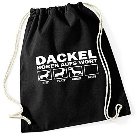 siviwonder Turnbeutel - DACKEL Teckel Wiener Jagdhund - HÖREN AUFS WORT Baumwoll Tasche Beutel schwarz