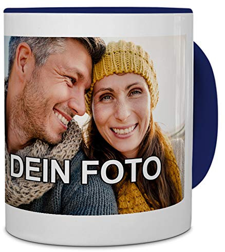 PhotoFancy® - Tasse mit Foto Bedrucken Lassen - Fototasse Personalisieren – Kaffeebecher zum selbst gestalten, 325 ml, (Blau)