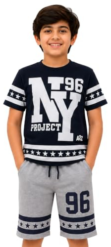 A2Z Kids Boys Cotton T Shirt and Shorts Set Casual Summer Outfit Wear | Printed Graphic Design Featuring Drawstring Bottoms For Daily Activities