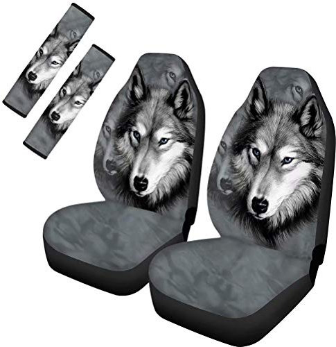 chaqlin Set von Grey Wolf Autositzbezug 2 Stück Sicherheitsgurtbezug Schulterpolster für Damen Damen Top Mädchen Autozubehör Soft Comfort Protect Neck Universal-Vordersitz Soft Protector Case