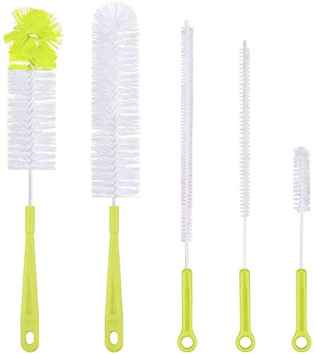 Aoligei Flaschenbürste Set, 5pcs Reinigungsbürste Flaschenreiniger Langer Griff Flaschen Reiniger für das Waschen von Bier Wein Sport Wasser Flaschen, Tee Kessel, Karaffe schmale(Grün)