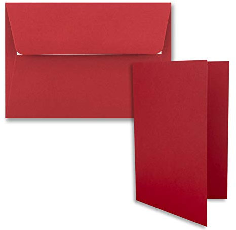 50x Faltkarten-Set DIN B6 12 x 17 cm in Rosenrot (Rot) mit Briefumschlägen DIN B6 Haftklebung - für Einladungen und Grußkarten zum Geburtstag oder Hochzeit