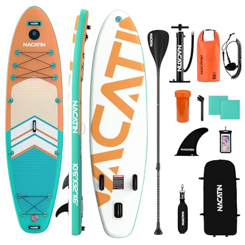 Paddle Boards for Adults, NACATIN Inflatable Stand Up Paddle Board with 10'6 SUP Paddleboard, Adjustable Paddle, Pump, Backpack, Dry Bag, Ideal for All Skill Levels (Orange)