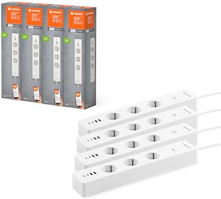 LEDVANCE Smart Plug mit WiFi Technologie, dreifache Steckdosenleiste mit Überlastschutz und Überspannungsschutz inklusive USB Anschlüsse, steuerbar über WiFi App, Alexa und Google, 4er-Pack