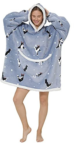 JOREAY Sweat à Capuche Femme, Pull Plaid Oversize en Polaire Couverture à Capuche, Douce et Chaude Plaid avec Manche avec Capuche Homme, Cadeau