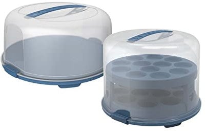 Rotho Fresh kleine und Grosse Tortenglocke mit Haube und Tragegriff, Kunststoff (PP) BPA-frei, blau/transparent, (35,5 x 34,5 x 26 cm), 2
