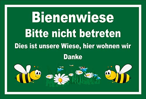 Melis-Folienwerkstatt Schild Bienen-Wiese Nicht betreten 30x20cm - Bohrlöcher - 3mm Aluverbund – 20 VAR S00359-238-E