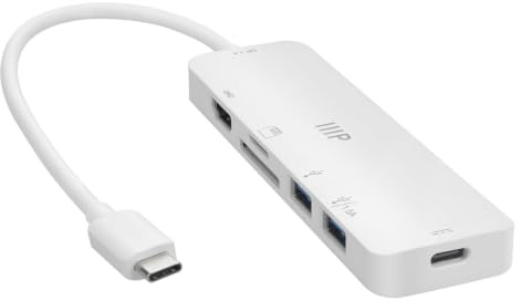 Monoprice 6-in-1 USB Type-C Multiport 4K HDMI Adapter - 4K@60Hz Max Resolution, 5Gbps, Card Readers, 100 Watts PD, 6.7 Inch USB-C Cable, Plug-n-Play, Compact and Lightweight, White