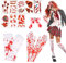 BOFUNX Halloween Blutige Handschuhe und Blutige Socken Krankenschwester Kostümzubehör für Halloween Zombie + Blutige Schleife Haarspangen + 8pcs Narben Tattoos Zombie