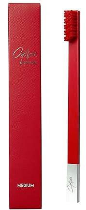APRIORI Carmine Red Silver Medium Premium Toothbrush, 1 Count (Pack of 1)