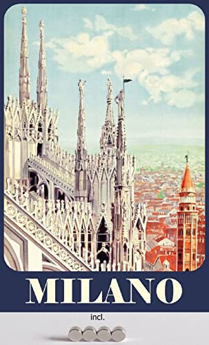 DekoDrom® Blechschild 20x30 cm mit Magnete historisches Plakat MILANO Mailand Italien Italy Städtetour Urlaub Dekoration Bar Kneipe Sammler