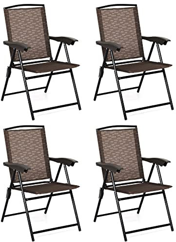 Giantex 4 Stück Klappstühle für Terrasse, ergonomisch, verstellbare Rückenlehne, mit Armlehne, Liegestuhl für Camping, Garten, Pool, Strand (Braun)