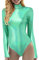 Damen Glänzende Ballettanzug Ballettbody Sport Tanz Body Gymnastikanzug Trikot Langarm Bodysuit Metallic Wetlook Einteiler Turnanzug Leotards Overall Lack Leder Oberteile Tops Kostüm (Grün, M)