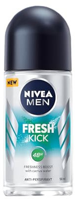 NIVEA MEN Deo Roll-on Fresh Kick Protects Against Perspiration Dermatologically Tested Nourishes The Skin, Cooling Light Formula With Cactus Water, 50ml, (Pack of 6)
