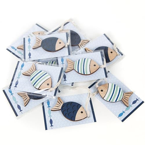 Logbuch-Verlag 10 kleine Gastgeschenke Kommunion Konfirmation Taufe - Give-Away Mitgebsel für Gäste blau mit Holzfisch & Karte