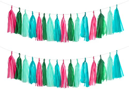 Guzon 20 Stück Fiesta Kaktus Girlande Kaktus Dekorationen, Tiffany Blau Grün Hot Pink Tissue Quasten für Party Dekoration