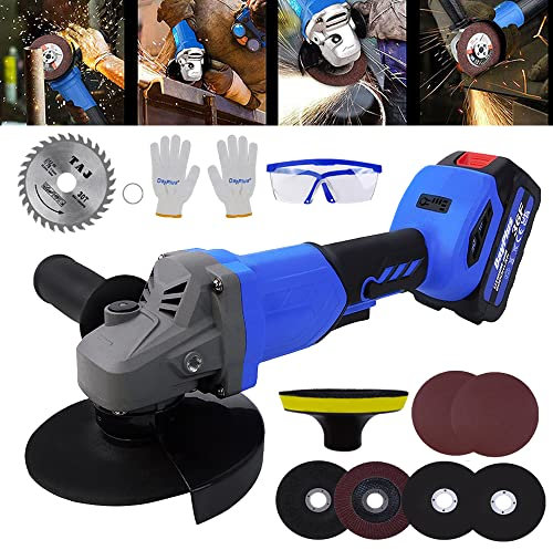 Cordless Angle Grinder Set, 20V Electric Cut-Off Tool/Grinder with 6.0Ah Lithium-ion Battery and Charger, Brushless Motor, Variable Speed, for Cutting, Grinding and Polishing