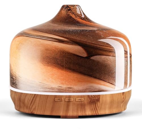 Porseme 500ml Aroma Diffuser Glas,Handgeblasen Diffuser für ätherische öle,Großer Luftbefeuchter Ultraschall Cool Mist Leise,7 Farbwechselnde LEDs Letzte 15-21 Stunden,BPA Frei für Wohnung Elegantes