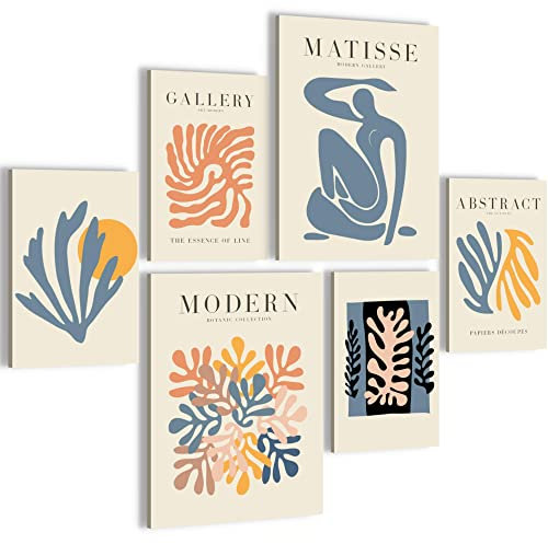 Novart Wandbilder Set Matisse Vintage Abstrakt - KEIN EXTRA RAHMEN BENÖTIGT - Modern Deko - Wohnzimmer Schlafzimmer N024163a