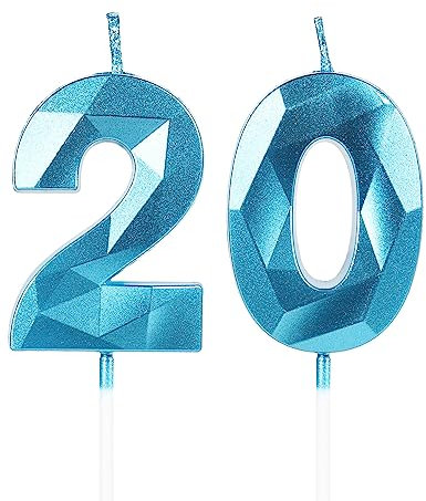 Yiran Geburtstagskerzen Zahlen 20, 5cm 3D Blau Geburtstagskerzen, Kerzen Geburtstag, Geburtstag Kerzen, Tortendeko Geburtstag, Kuchendeko Geburtstag, Geburtstagskerzen für Geburtstagsdeko, Nummer 20