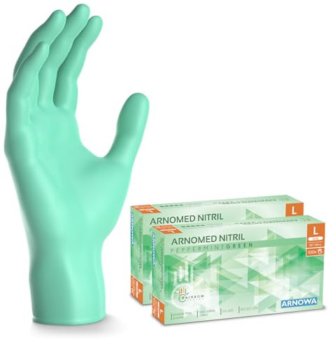 200x ARNOMED Einweghandschuhe Grün (2x100 Stk.), Einmalhandschuhe L, Nitril Handschuhe Einweg, Nitrilhandschuhe puderfrei, Gummihandschuhe Einweg, Schutzhandschuhe, Handschuhe Nitril XS, S, M, L, XL