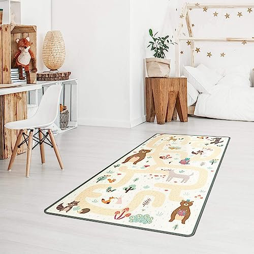 Bilderwelten Kinderteppich Waldtiere - Freunde auf dem Waldweg Rutschfester Spielteppich Kinderzimmer Teppich 80x40 cm