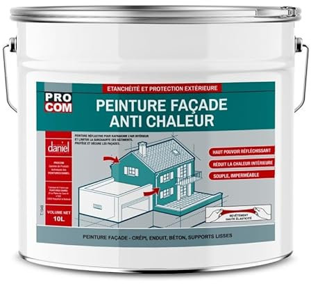 Peinture façade anti chaleur, peinture blanche réflective, rafraîchit l'air intérieur - Technologie cool roof PROCOM 10 litres