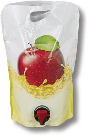 AGRI plus Standbodenbeutel 3 Liter I 100 Stück I Hochwertige Saftbeutel mit Apfel-Motiv I Faltbarer Camping- & Festival-Trinkbeutel mit Zapfhahn I Bag-in-Box-Beutel für Apfelsaft, Saft & Wein
