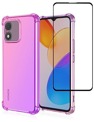 SHYXGLON Case for Honor X5 with Screen Protector, Honor X5 Case Crystal Clear Ultra Thin Soft TPU Bumper Flexible Transparent Gradient Rainbo Case Cover for Honor X5 (Pink/Purple)