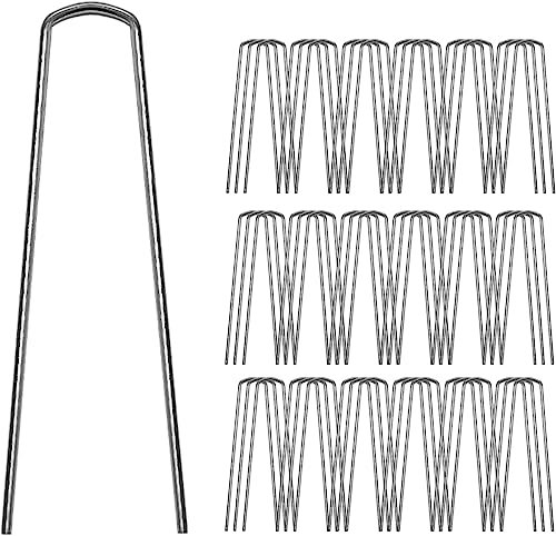 Grapas para Jardin,50 PCS Clavijas de Jardín en Forma de U Grapas de Acero para Sujetar el Césped Piquetas Camping para Malla Antihierbas Césped Artificial Red de Estera de Tierra 6 Pulgadas