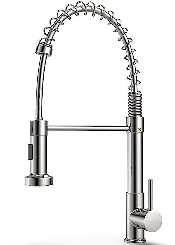 FAOKZE Grifo de cocina con muelle en espiral, 360° Grifo Extraible para fregadero con dos caños(chorro y spray),Agua Frío y Calor Disponibles