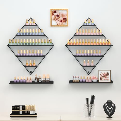 LEUTED 2 Sets Nagellack Regal Diamantförmiger Metall Nagellack Organizer Nagellack Aufbewahrung mit 5 Ebenen Wandmontierter Nagellackständer für Nagellack ätherischen Ölen Lippenstift