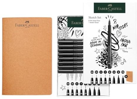Faber-Castell 267102 - Sketch Set 9-teilig, mit Skizzenbuch und Tuschestifte Pitt Artist Pen