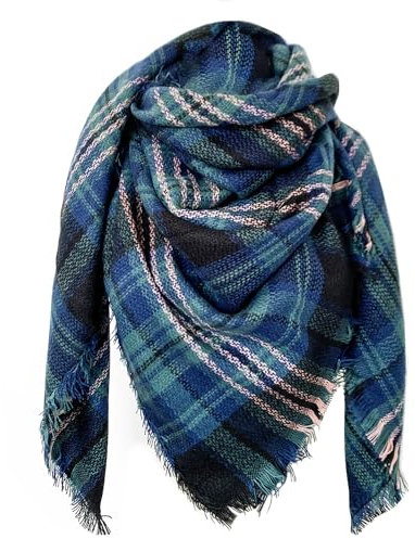 FIFTHAVE Écharpe Femme Homme Châle Cachemire Ecossaise Mode Ponchos Plaid Foulards Automne Hiver Oversize Cape Glands Scarf Carreaux Chaud Carrée Souple Étole Couvertures Bleu