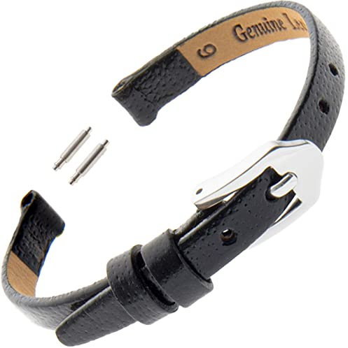 Gilden F66-0110-S Damenuhrenarmband, flach, poliertes Leder, 10 mm, Standard, schwarz, silberfarbene Schnalle, 6 - 14 mm