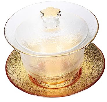 HOMSFOU 1 Jeu Tasse à Thé Martelée En or Thé En Vrac Tasse à Café Expresso Bol De Couverture Sancai Chinois Tasse à Thé Chinoise Classique Cristal Verre En Crystal Thé Kung-fu