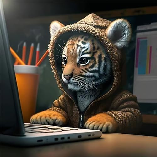 DAERLE DIY Arbeitender Tiger Diamond Painting Erwachsene Kinder, Diamant Painting Bilder Niedliches Tier, 5D Diamant Kunst Diamant Malerei Set Cross Stickerei Malerei Kits für Heimdekor 30x30cm