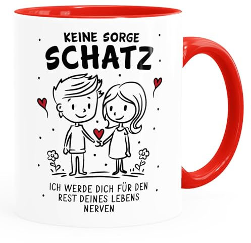 SpecialMe® Kaffee-Tasse Liebe Lustig Keine Sorge Schatz Strichmännchen Paar Geschenk Mann Frau Valentinstag weiss-innen-rot standard